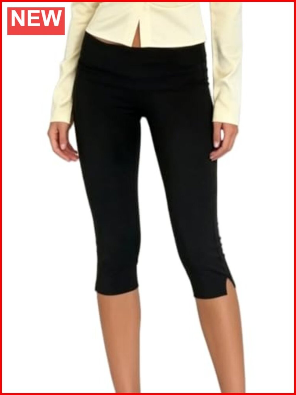 Y2K Low Rise Split Capri Leggings Women Slim Fit Cropped Yoga Pants
